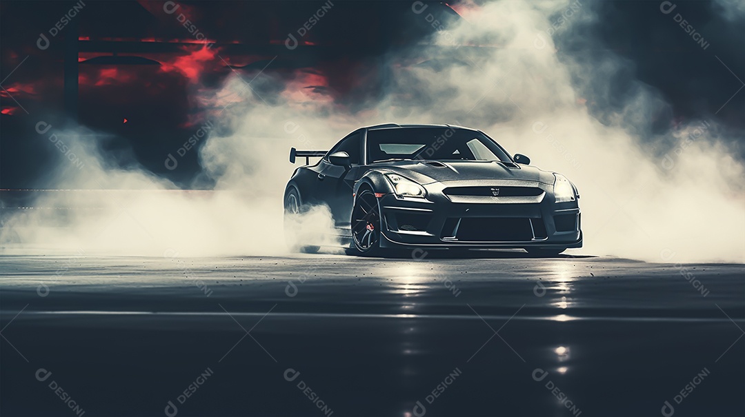 Retrato realista de carro esportivo sobre uma rua