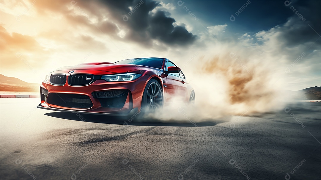 Retrato realista de carro esportivo sobre uma rua