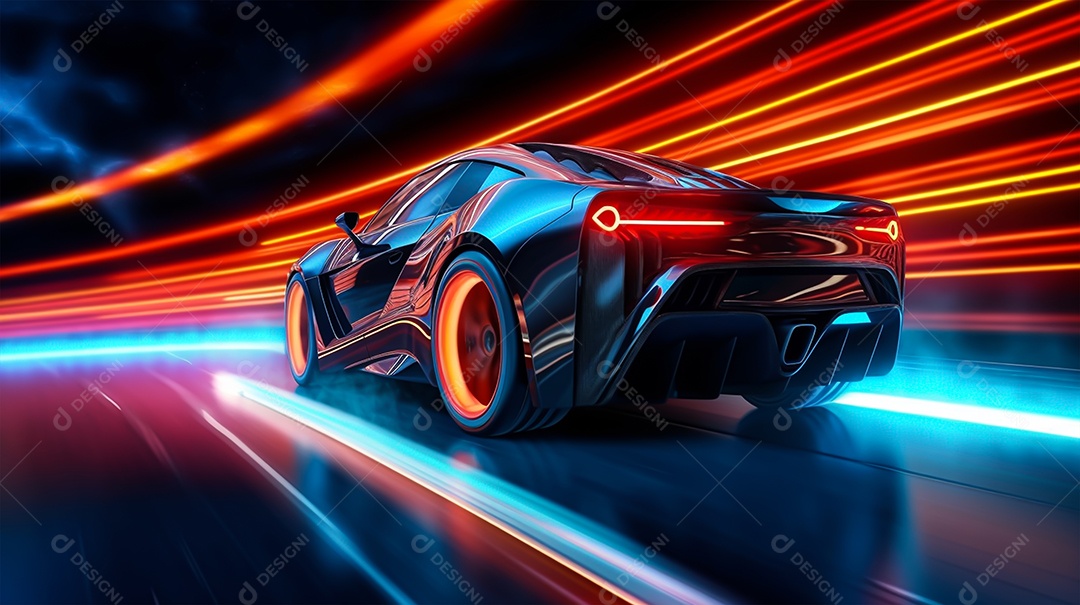 Retrato realista de carro esportivo sobre uma estrada