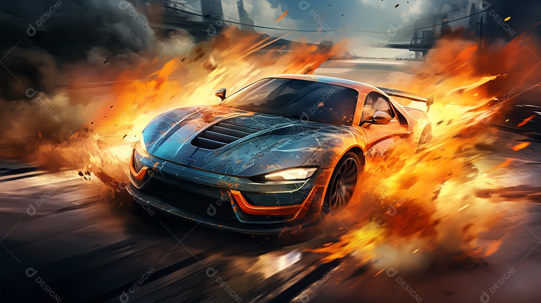 Retrato realista de carro esportivo sobre uma estrada