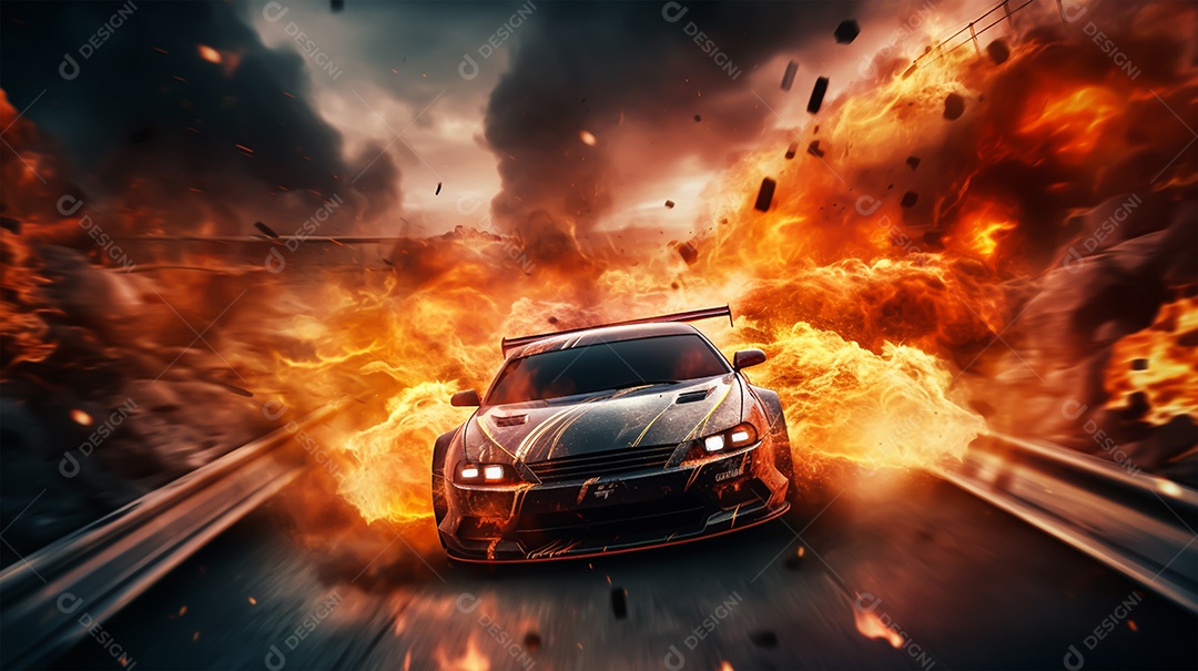 Retrato realista de carro esportivo sobre uma estrada