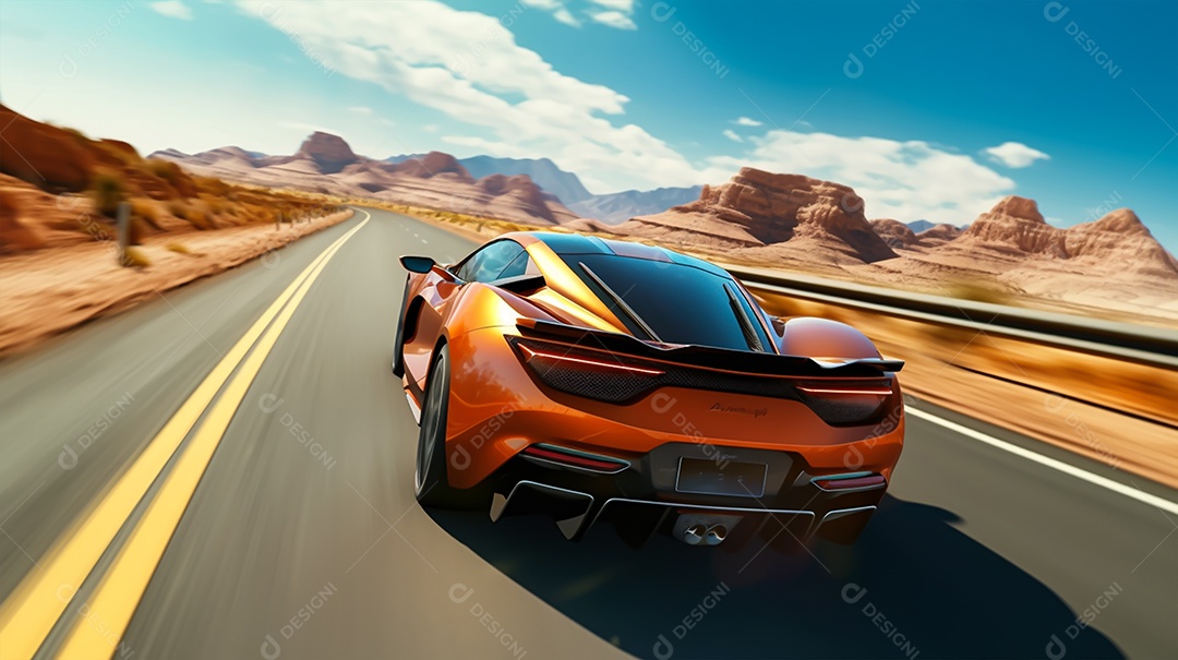 Retrato realista de carro esportivo sobre uma estrada