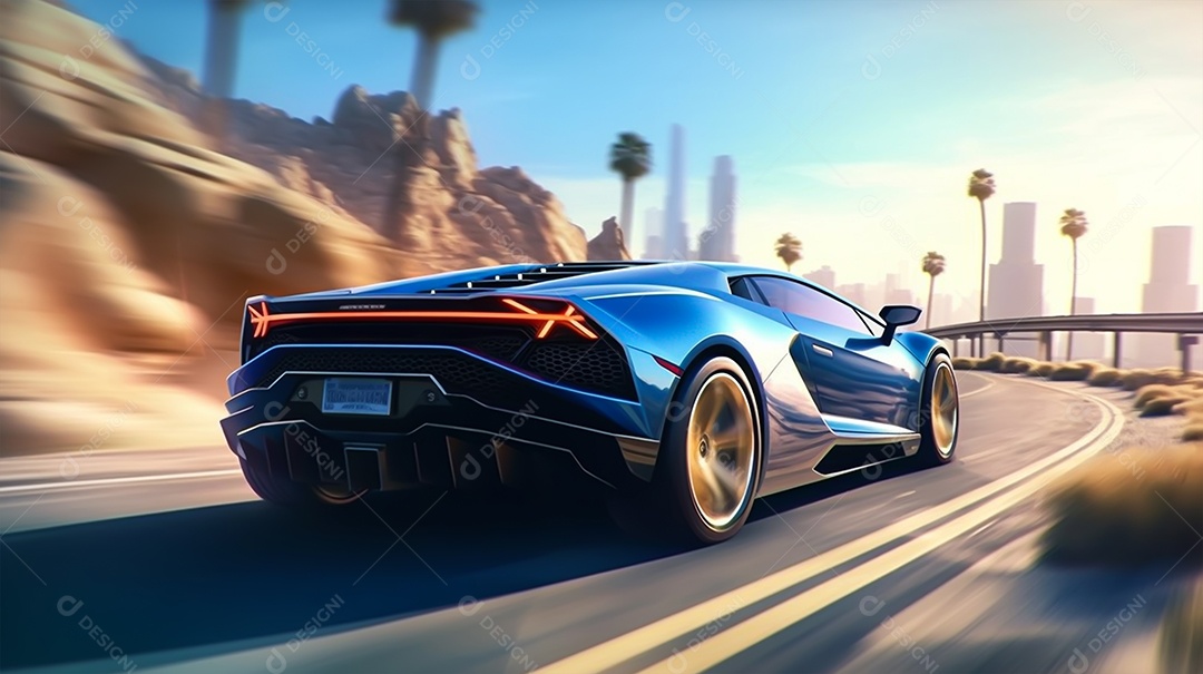 Retrato realista de carro esportivo sobre uma estrada