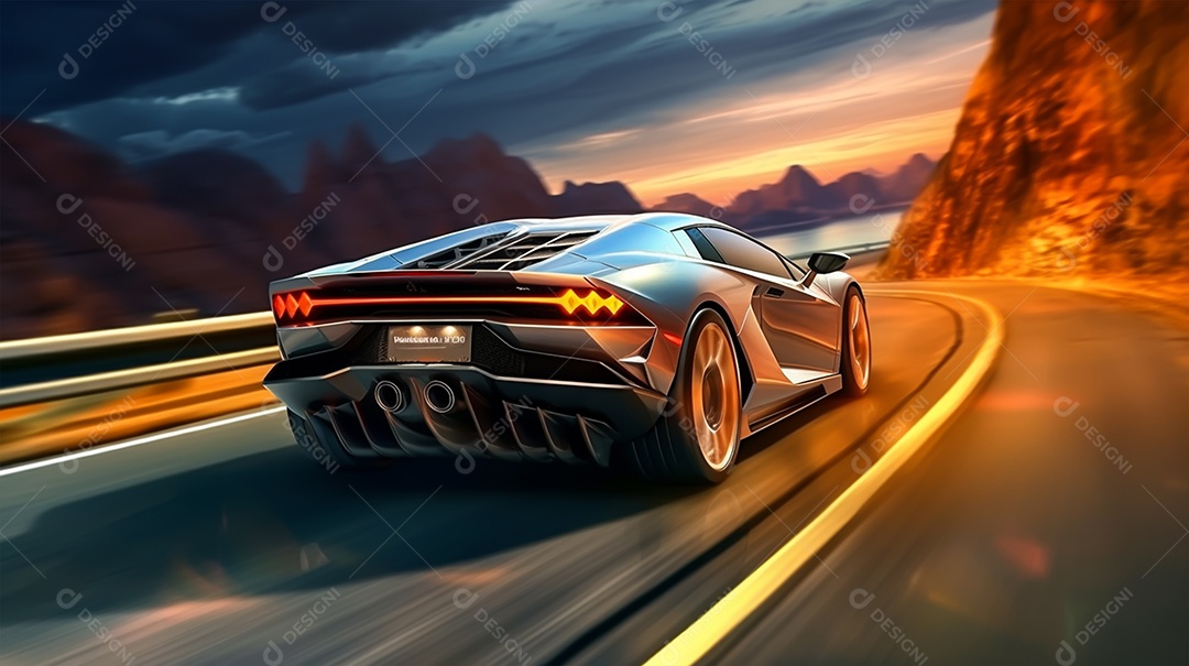 Retrato realista de carro esportivo sobre uma estrada