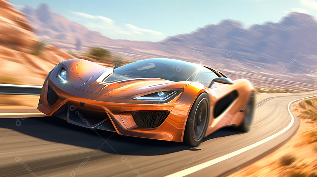 Retrato realista de carro esportivo sobre uma estrada