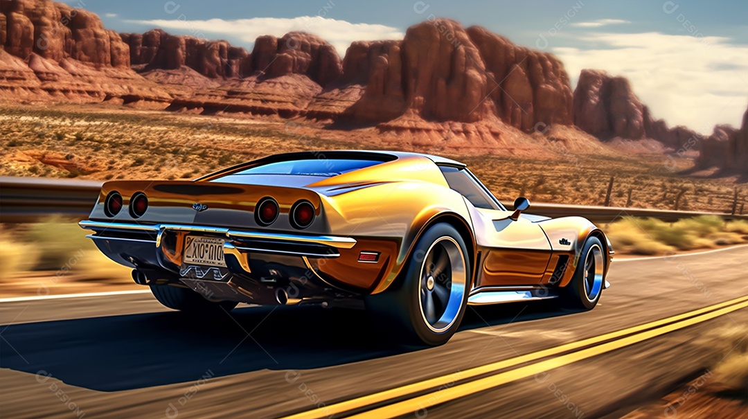 Retrato realista de carro esportivo sobre uma estrada