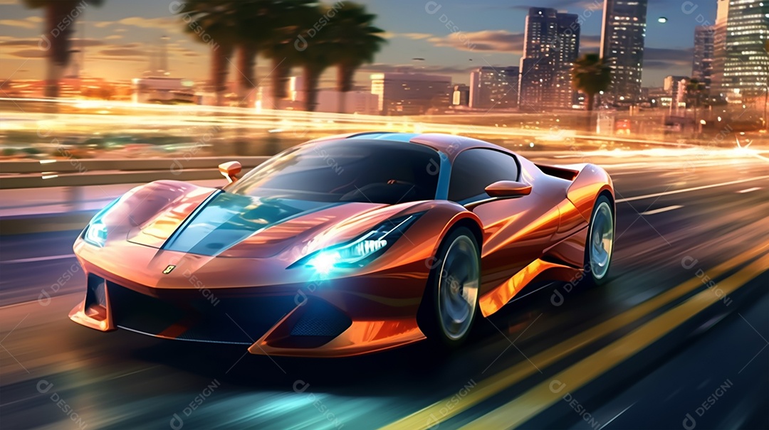 Retrato realista de carro esportivo sobre uma estrada