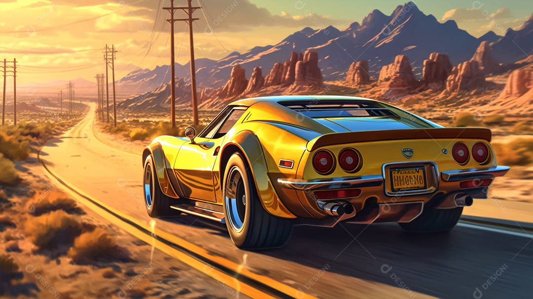 Retrato realista de carro esportivo sobre uma estrada