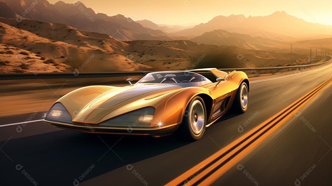 Retrato realista de carro esportivo sobre uma estrada