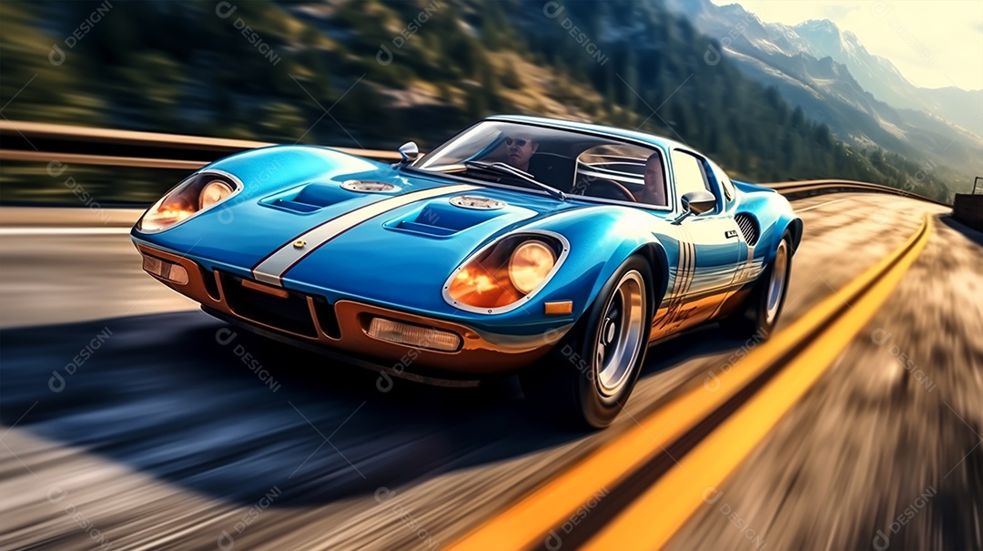 Retrato realista de carro esportivo sobre uma estrada