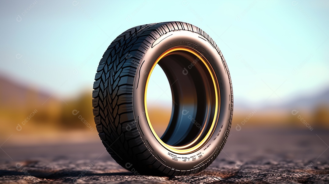 Pneu de carro sobre uma estrada