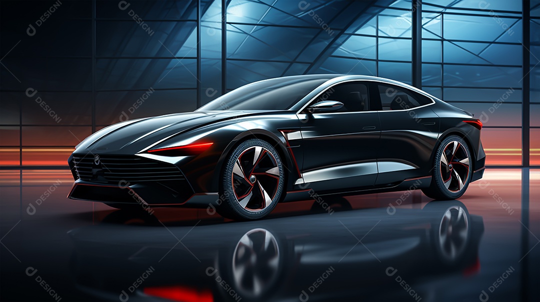 Retrato realista de carro esportivo sobre uma estrada