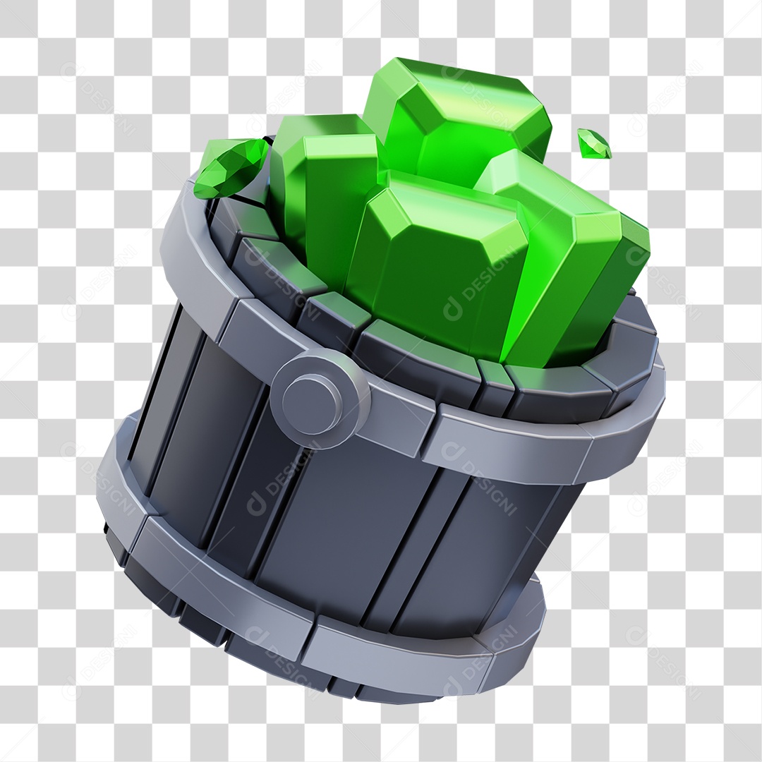 Elemento 3D Caixa com Gemas Verdes PNG Transparente