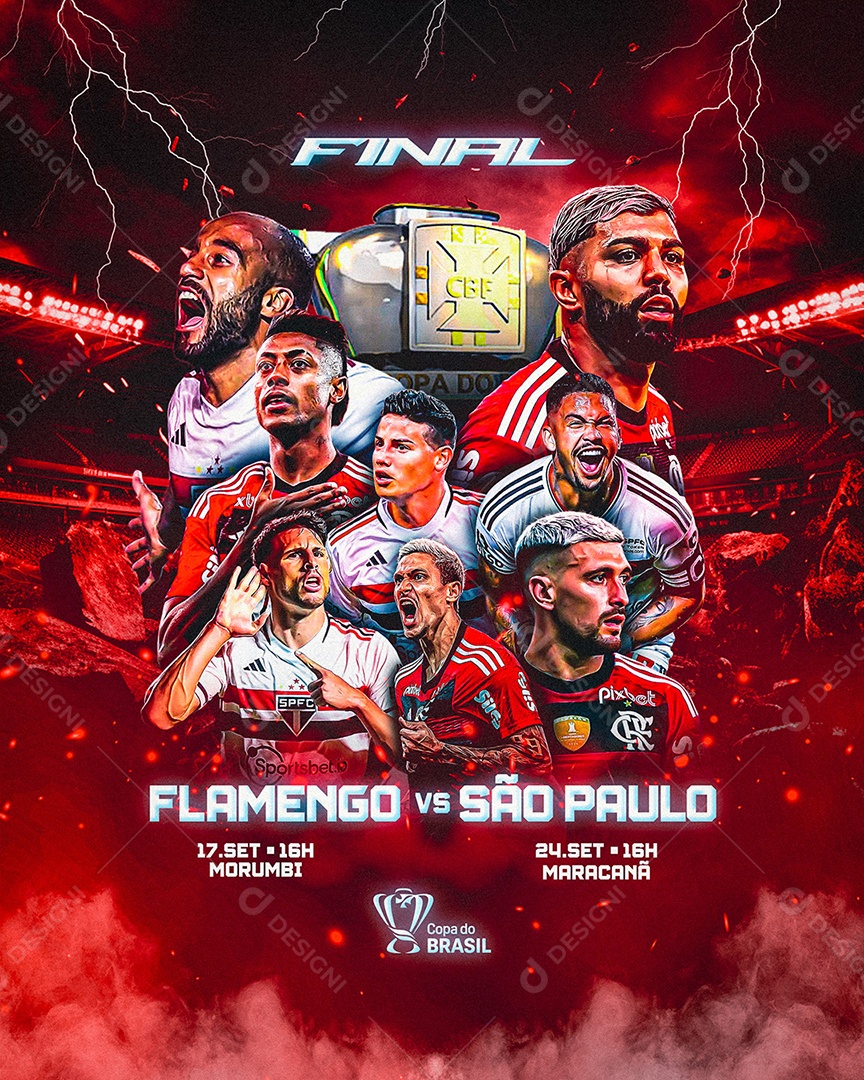 Social Media Flyer Futebol Flamengo Vs São Paulo PSD Editável