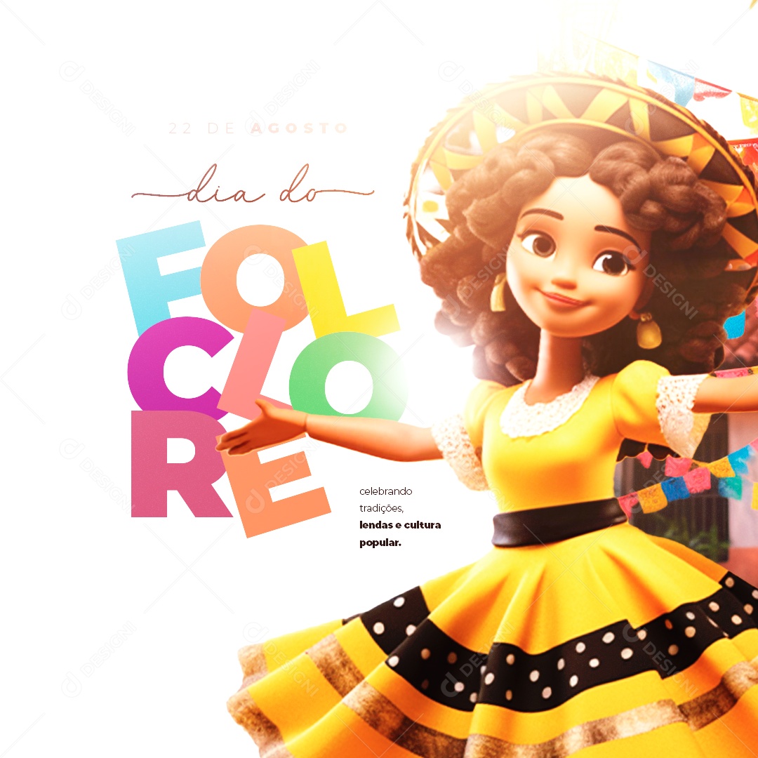 Dia do Folclore Celebrando Tradições Lendas e Cultura Popular Social Media PSD Editável