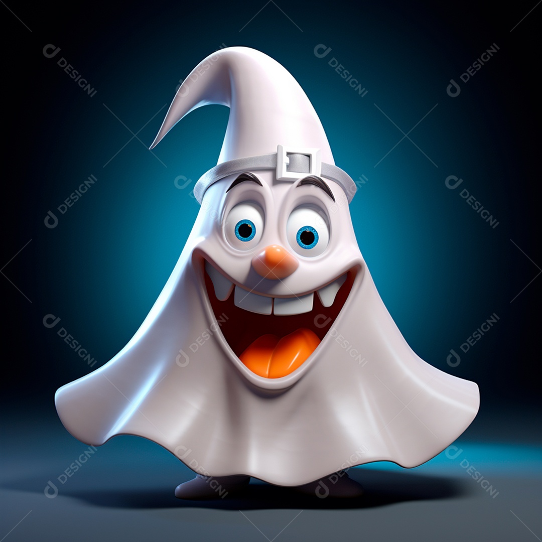 Um lindo fantasminha fofinho e sorrindo para dia das bruxas