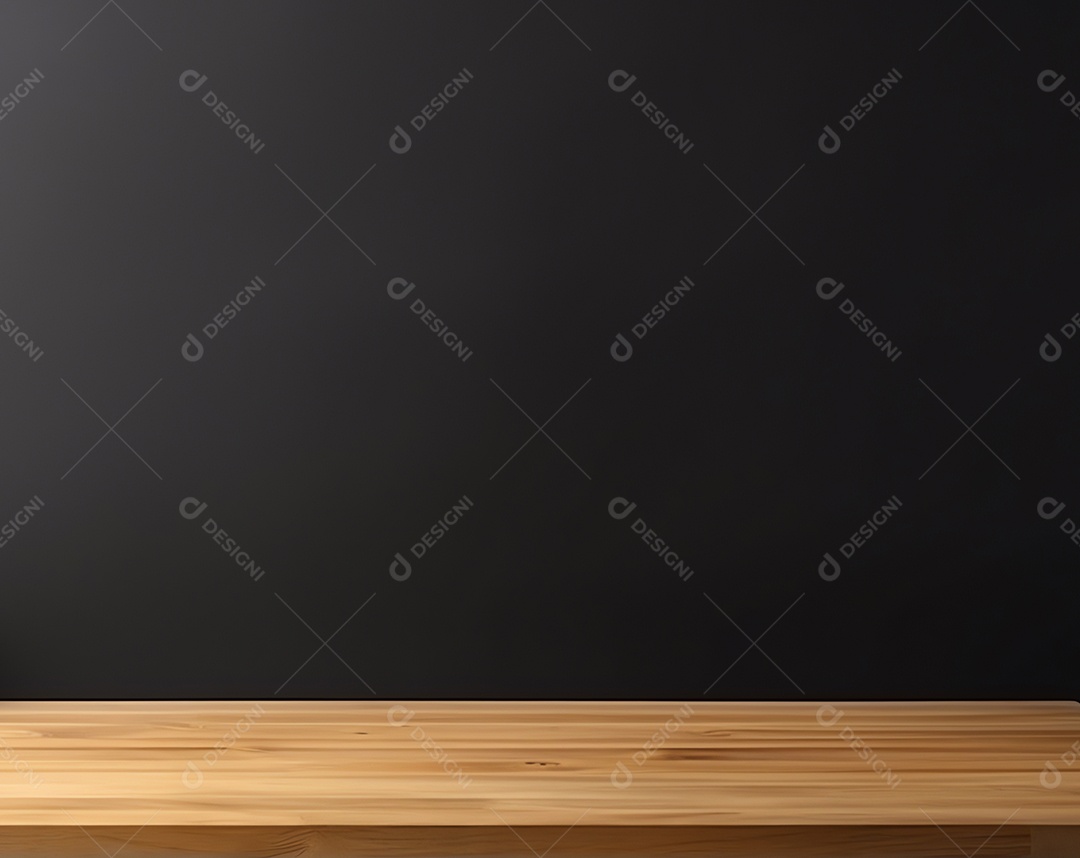Mesa de madeira em branco no fundo da parede do quadro-negro, maquete e exibição para cozinha e restaurante