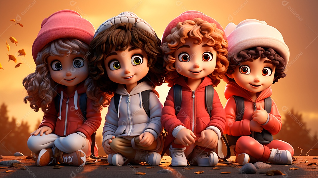 Desenhos de lindas crianças felizes