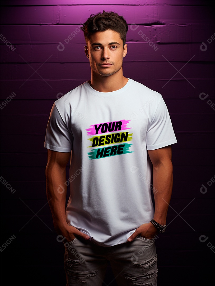 Mockup de Camiseta Masculina Branca PSD Editável