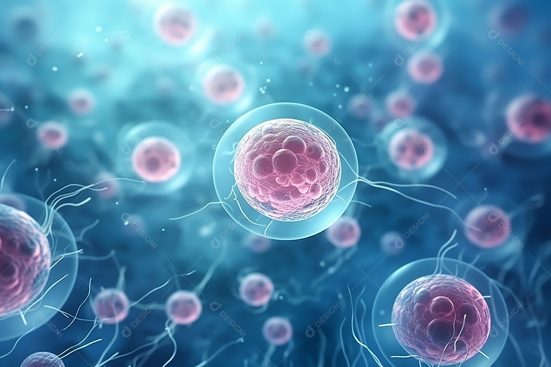 Fundo de microscópio de células humanas ou células-tronco embrionárias, formação em ciências médicas