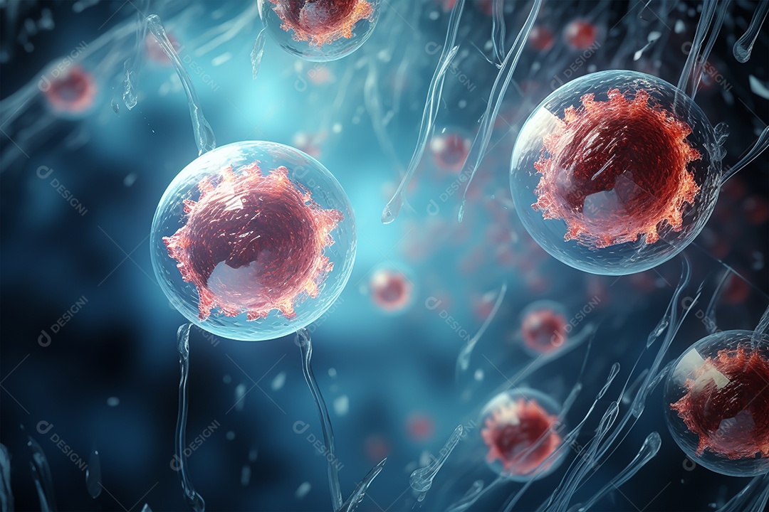 Fundo de microscópio de células humanas ou células-tronco embrionárias, formação em ciências médicas