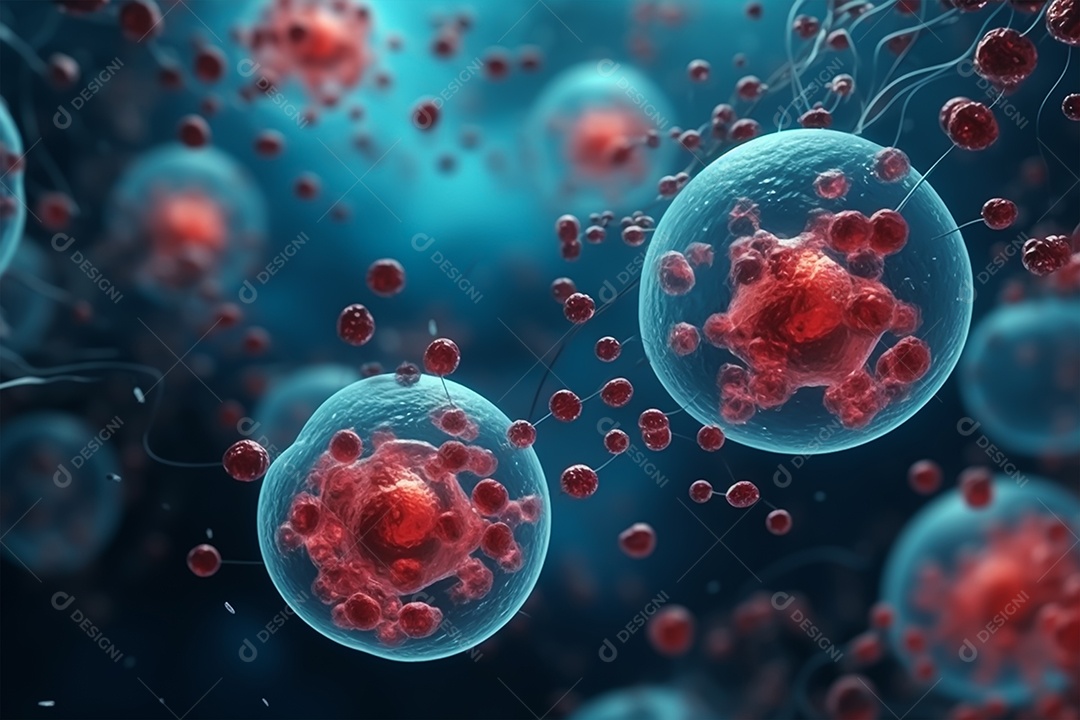 Fundo de microscópio de células humanas ou células-tronco embrionárias, formação em ciências médicas