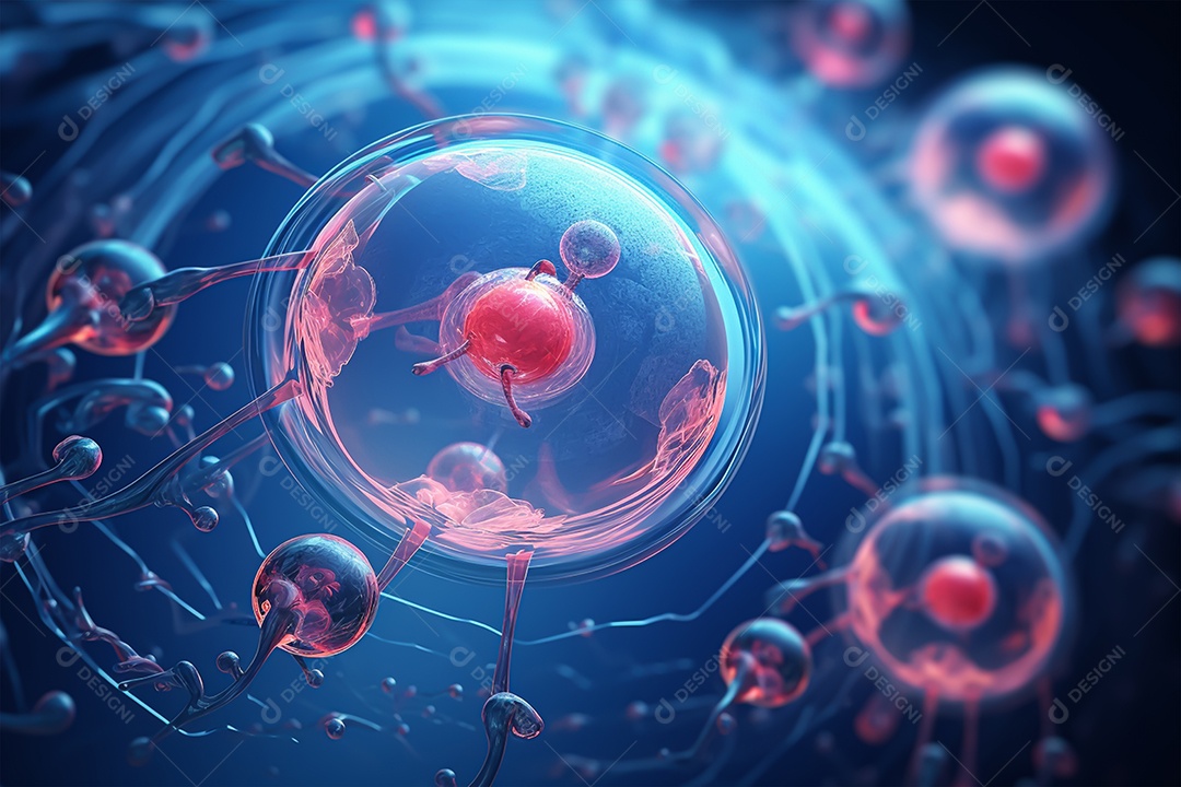 Fundo de microscópio de células humanas ou células-tronco embrionárias, formação em ciências médicas