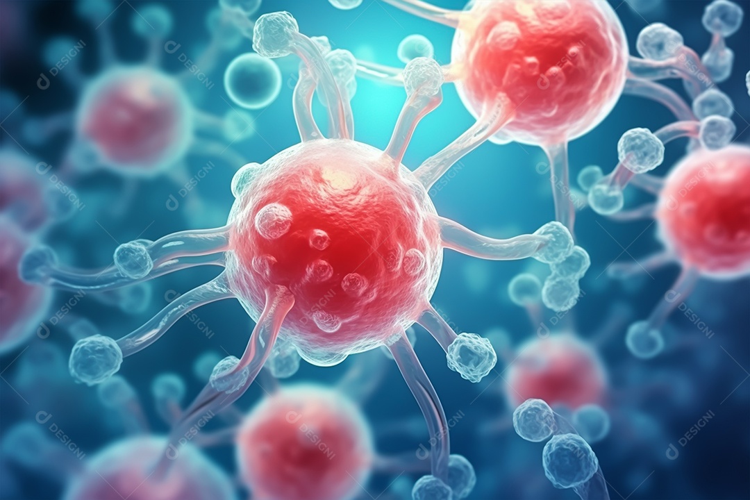 Fundo de microscópio de células humanas ou células-tronco embrionárias, formação em ciências médicas