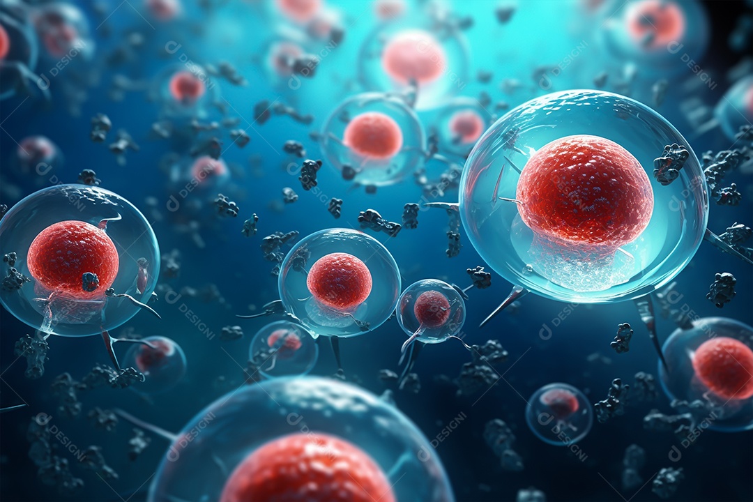 Fundo de microscópio de células humanas ou células-tronco embrionárias, formação em ciências médicas