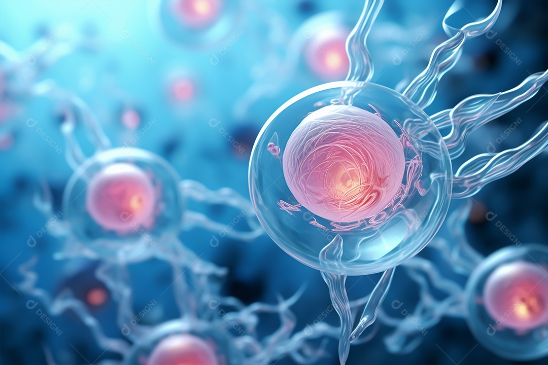 Fundo de microscópio de células humanas ou células-tronco embrionárias, formação em ciências médicas