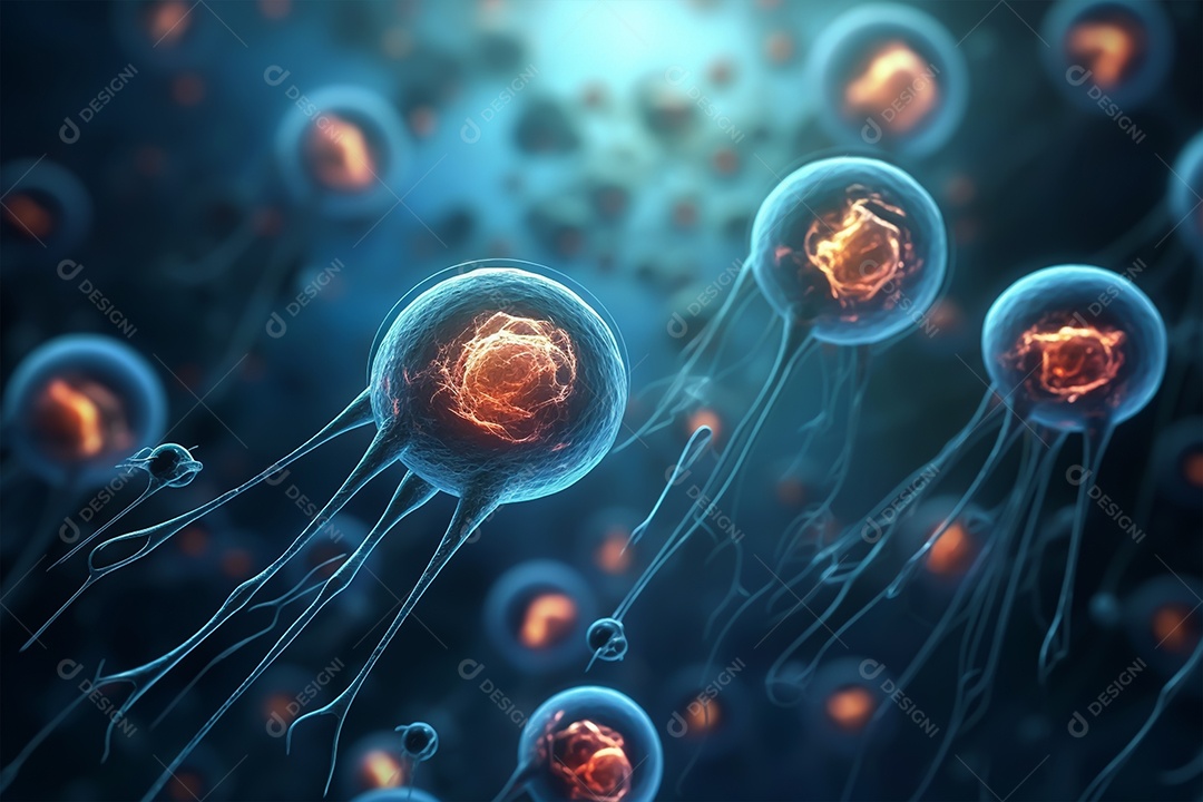 Fundo de microscópio de células humanas ou células-tronco embrionárias, formação em ciências médicas