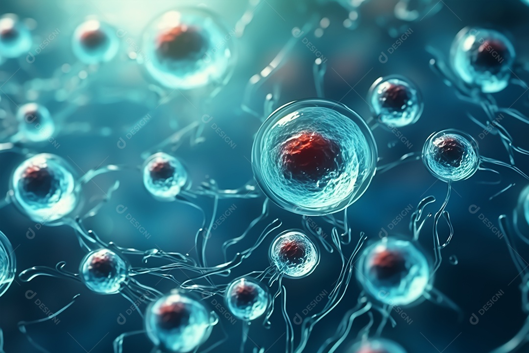 Fundo de microscópio de células humanas ou células-tronco embrionárias, formação em ciências médicas