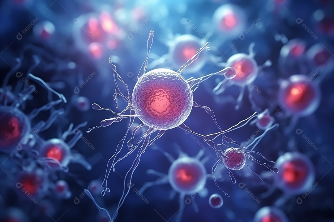 Fundo de microscópio de células humanas ou células-tronco embrionárias, formação em ciências médicas