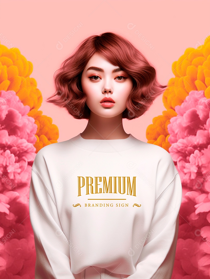 Mockup Camiseta Manga Longa Feminina PSD Editável