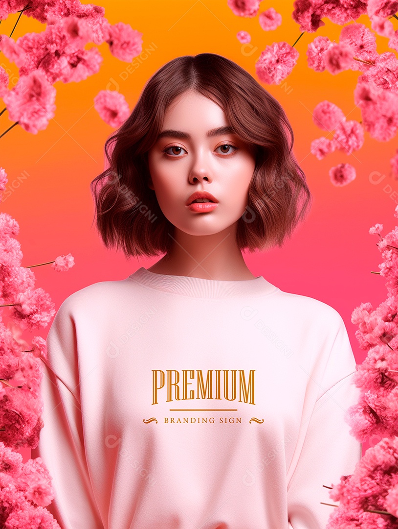 Mockup Camiseta Manga Longa Feminina PSD Editável