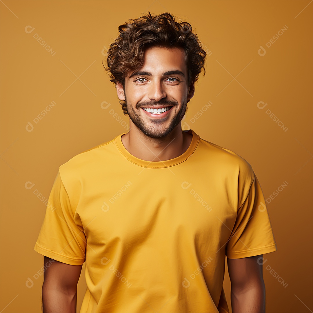 Jovem sorridente em fundo amarelo