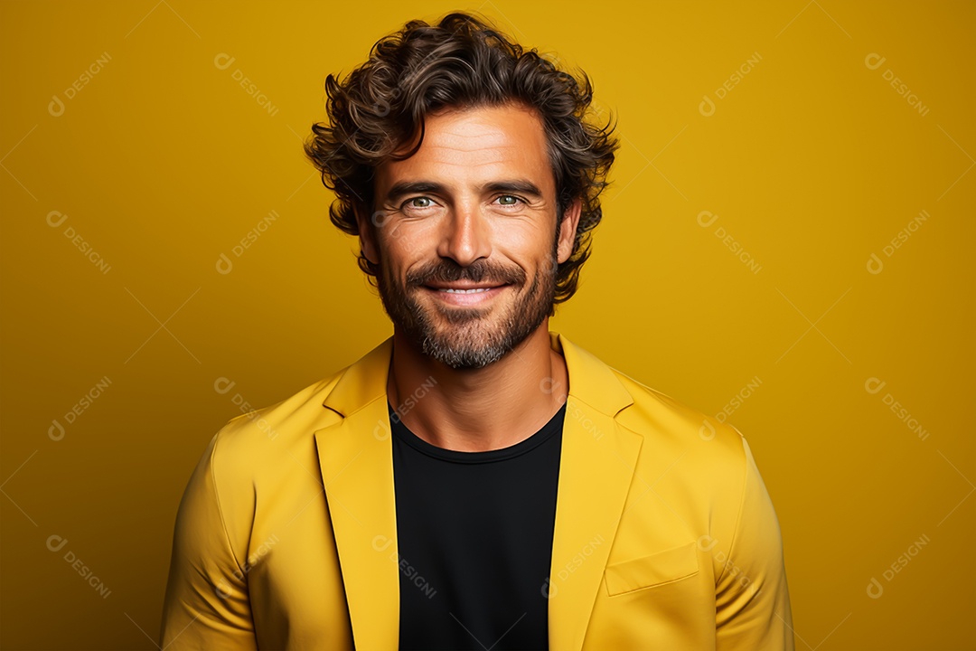 Homem jovem sorridente em fundo amarelo