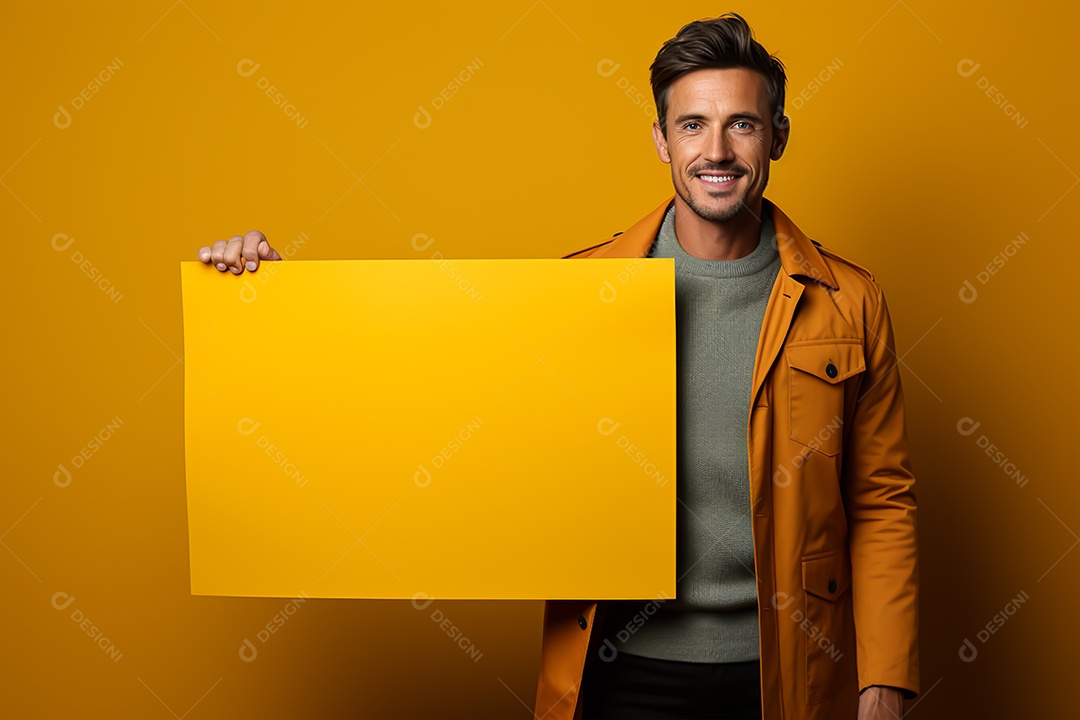 Jovem sorridente segurando placa