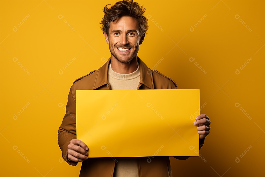 Jovem sorridente segurando placa