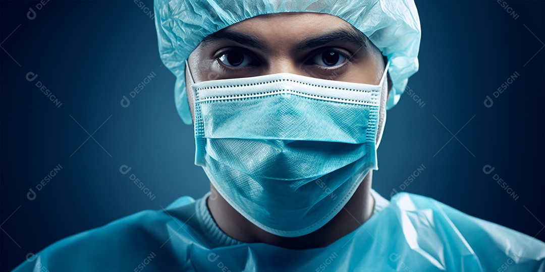 Homem médico com máscara e touca cirúrgica