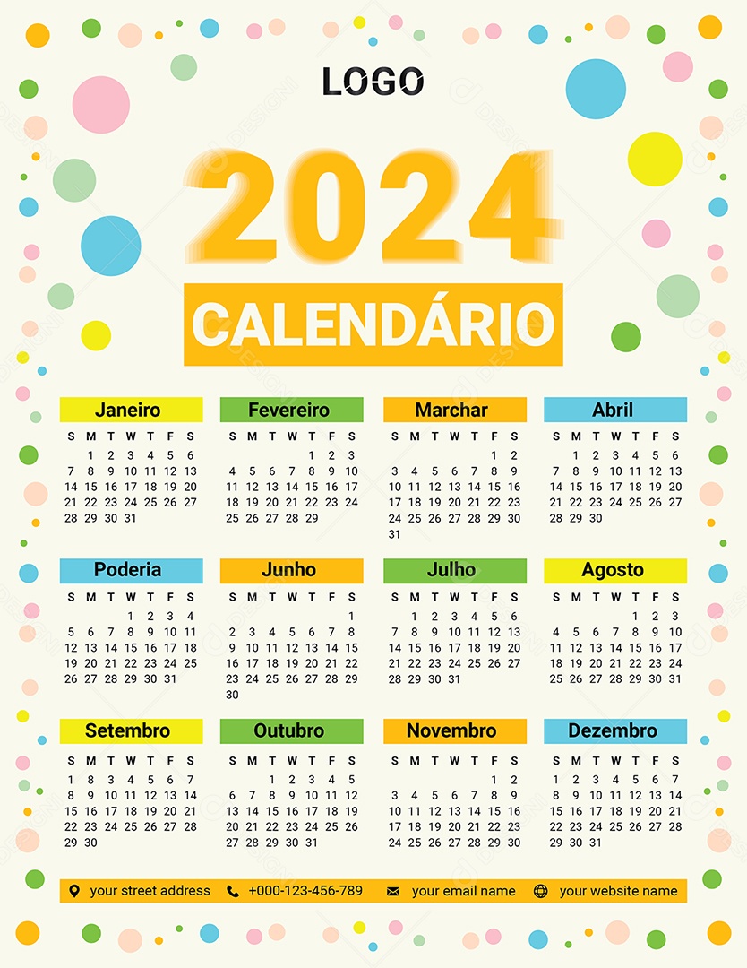 Modelo de Calendário de 2024 Vetor EPS Editável