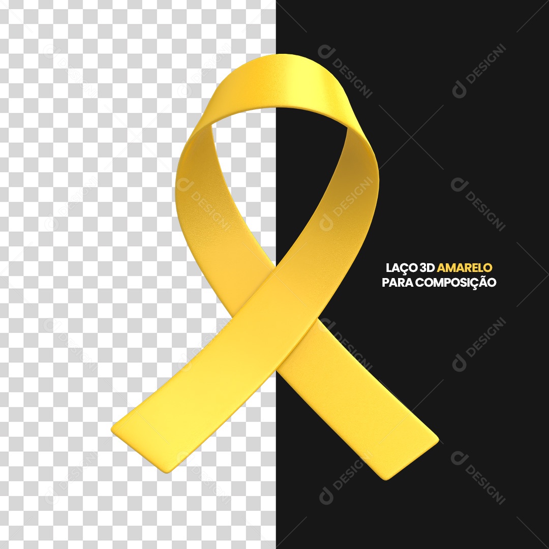 Elemento 3D Laço Setembro Amarelo Para Composição PSD