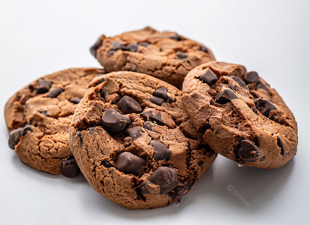 Biscoitos de chocolate em fundo branco