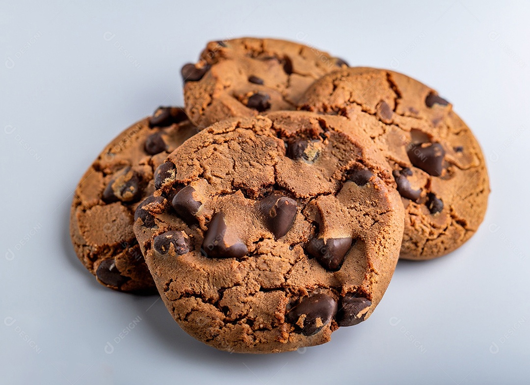 Biscoitos de chocolate em fundo branco