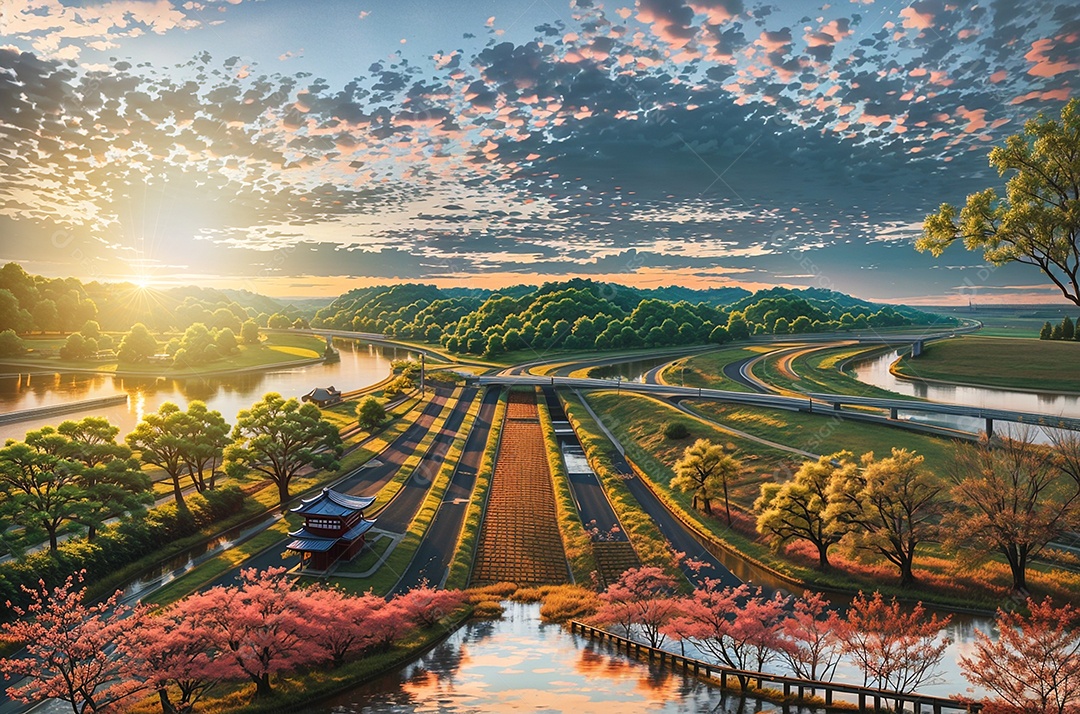 Linda paisagem pôr do sol