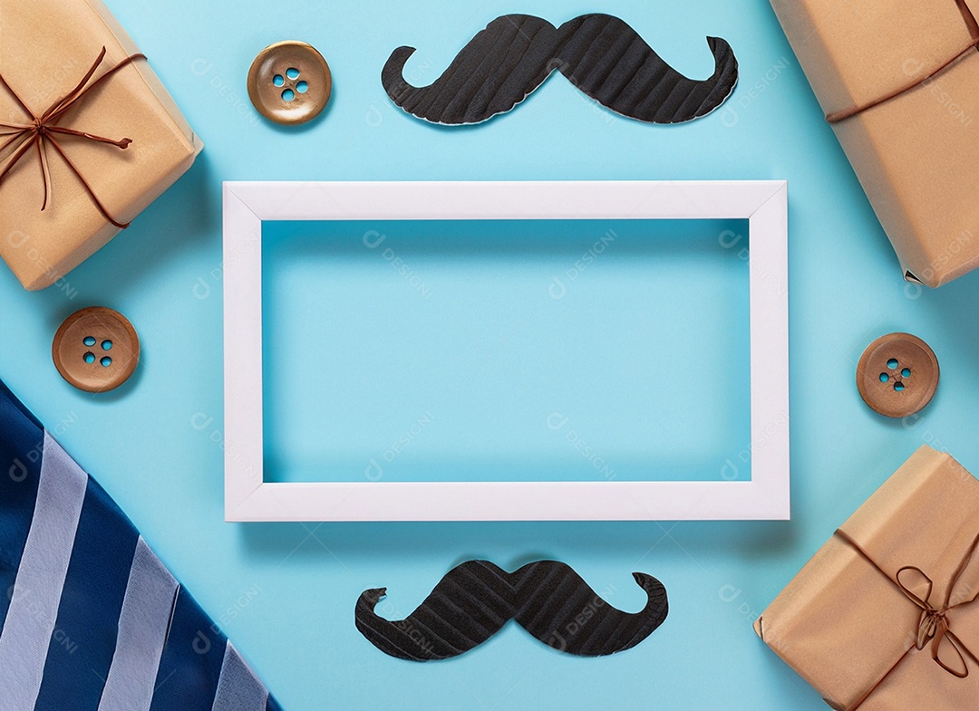 Uma moldura vazia, um bigode de papel, um botão de camisa