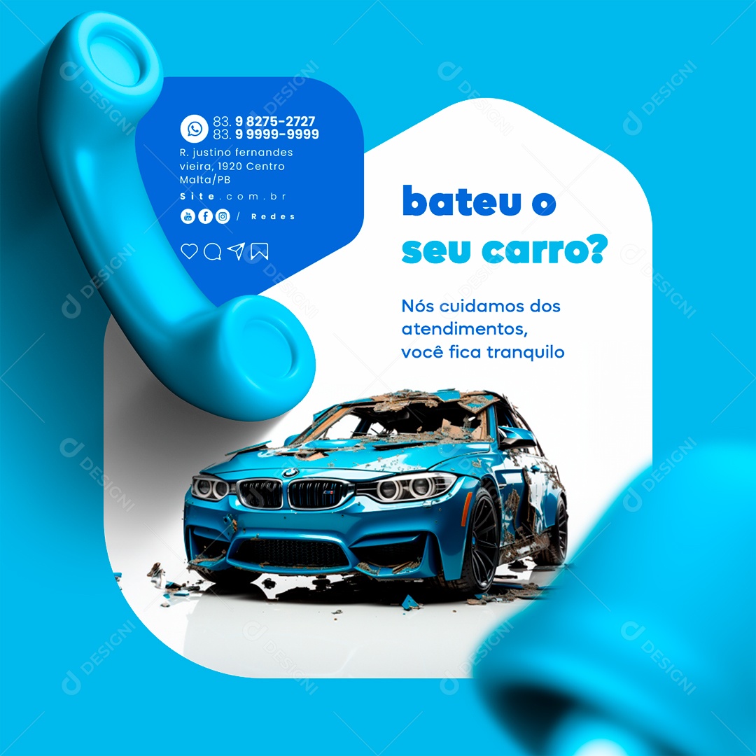 Proteção Veicular Bateu o Seu Carro Social Media PSD Editável
