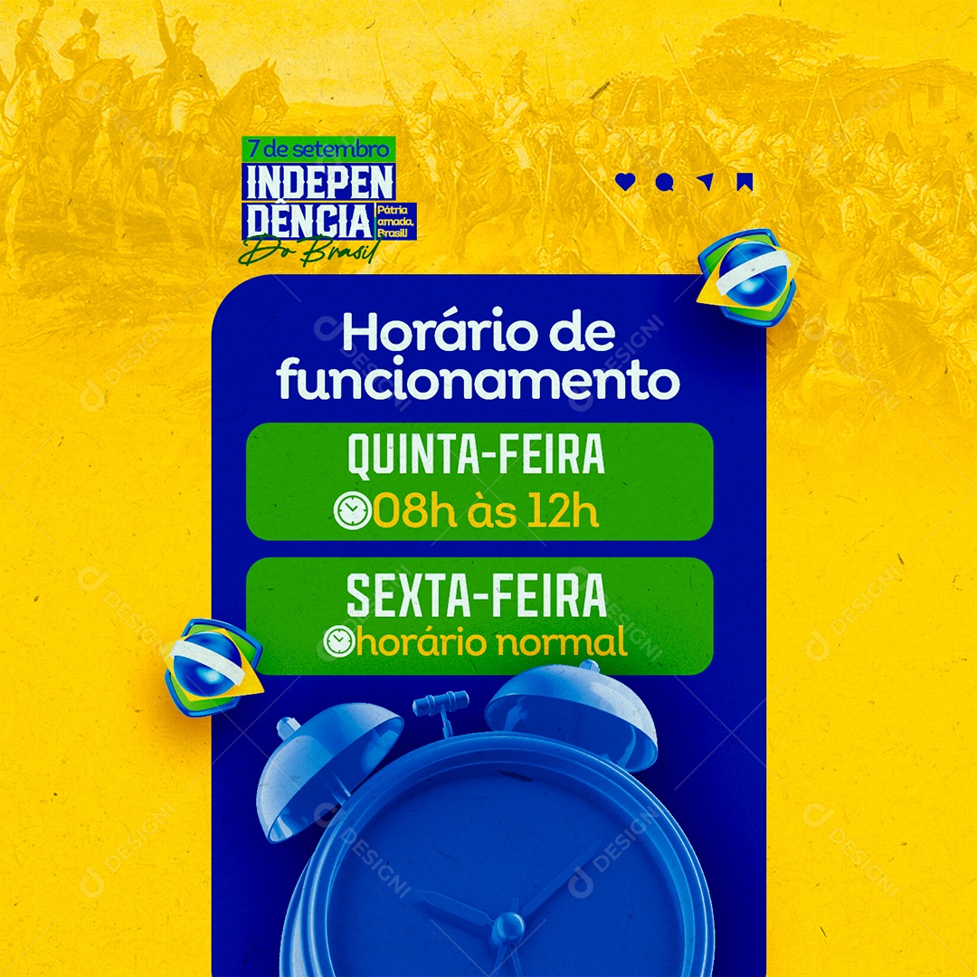 Horário De Funcionamento 7 De Setembro Social Media PSD Editável