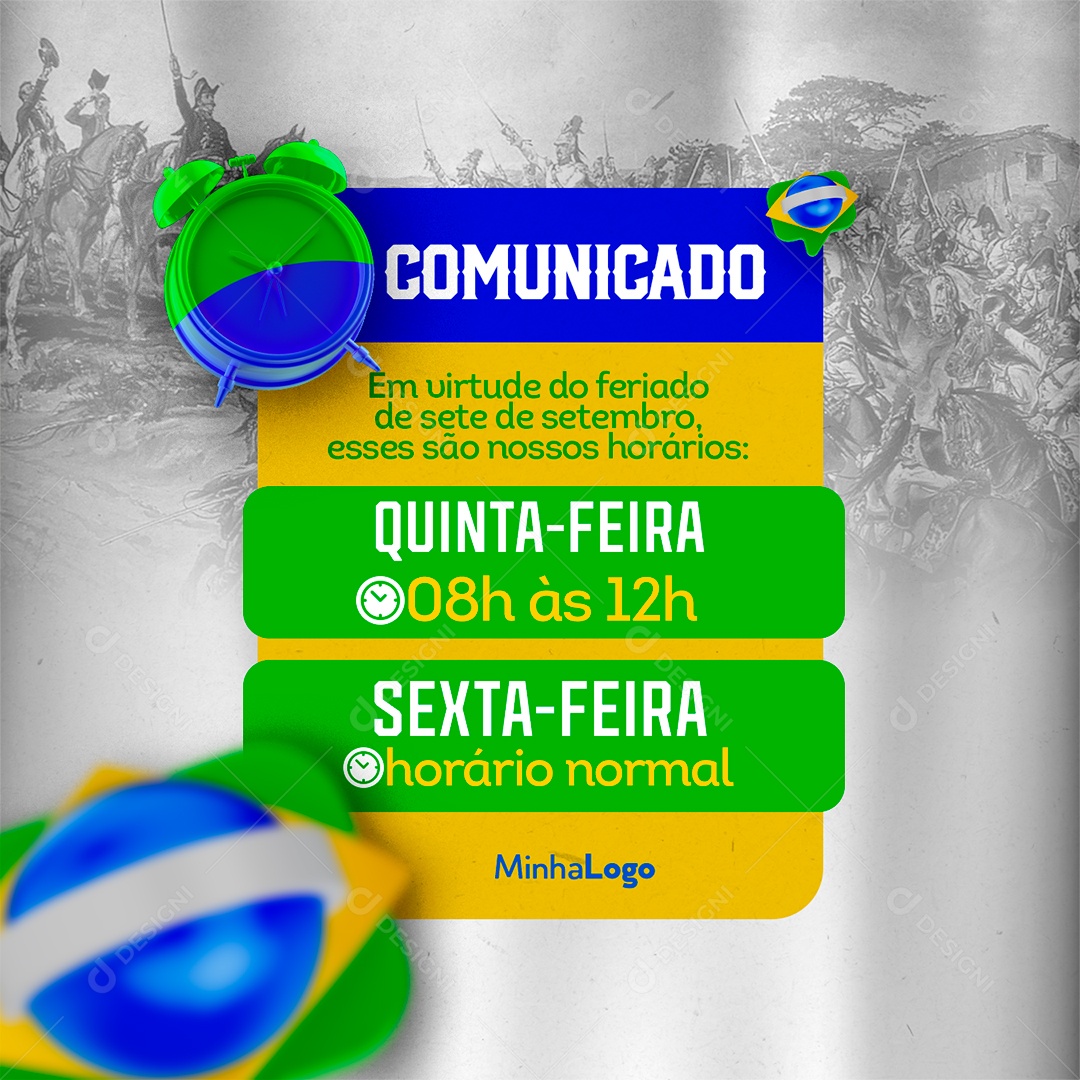 Social Media Comunicado Feriado Dia Da Independência Do Brasil PSD Editável