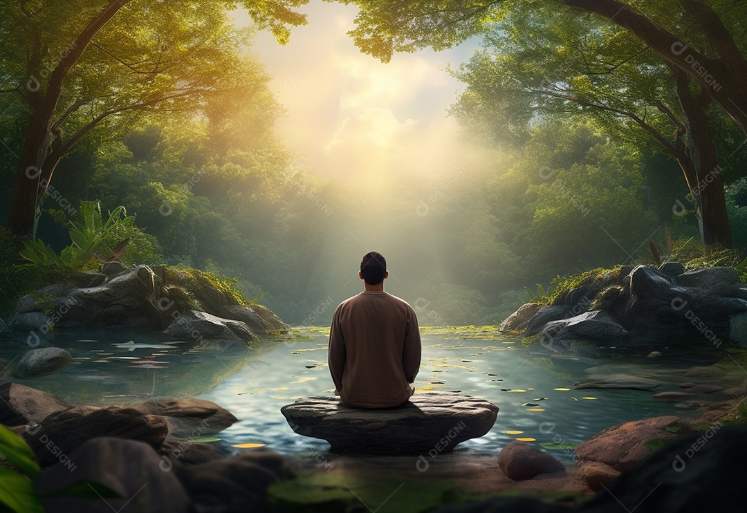 Retrato realista de homem praticando meditação